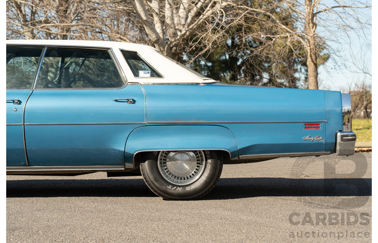 01/1975 Oldsmobile Ninety-Eight 98 Luxury 4d Sedan Specter Blue / White Vinyl V8 455ci V8 7.5L