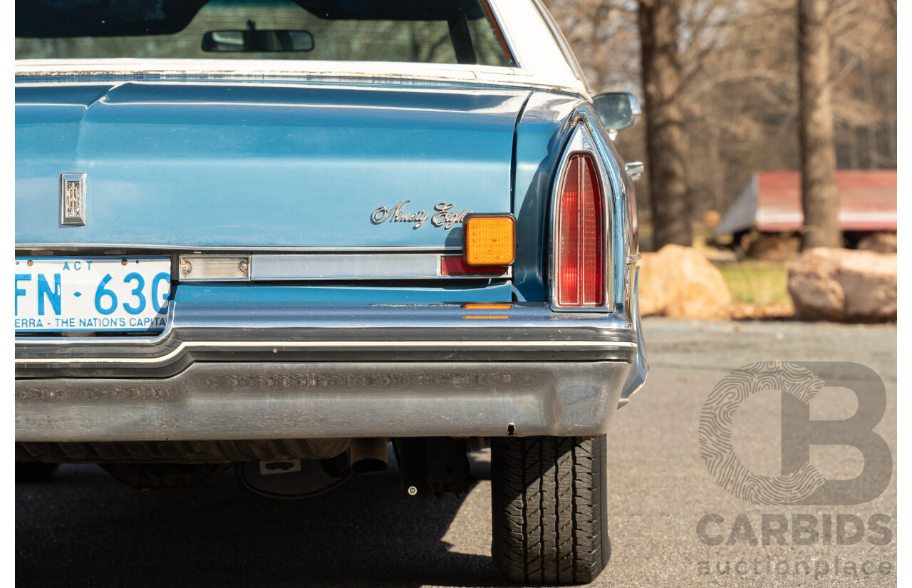 01/1975 Oldsmobile Ninety-Eight 98 Luxury 4d Sedan Specter Blue / White Vinyl V8 455ci V8 7.5L