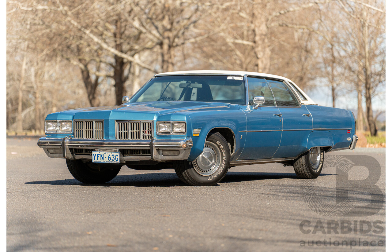 01/1975 Oldsmobile Ninety-Eight 98 Luxury 4d Sedan Specter Blue / White Vinyl V8 455ci V8 7.5L