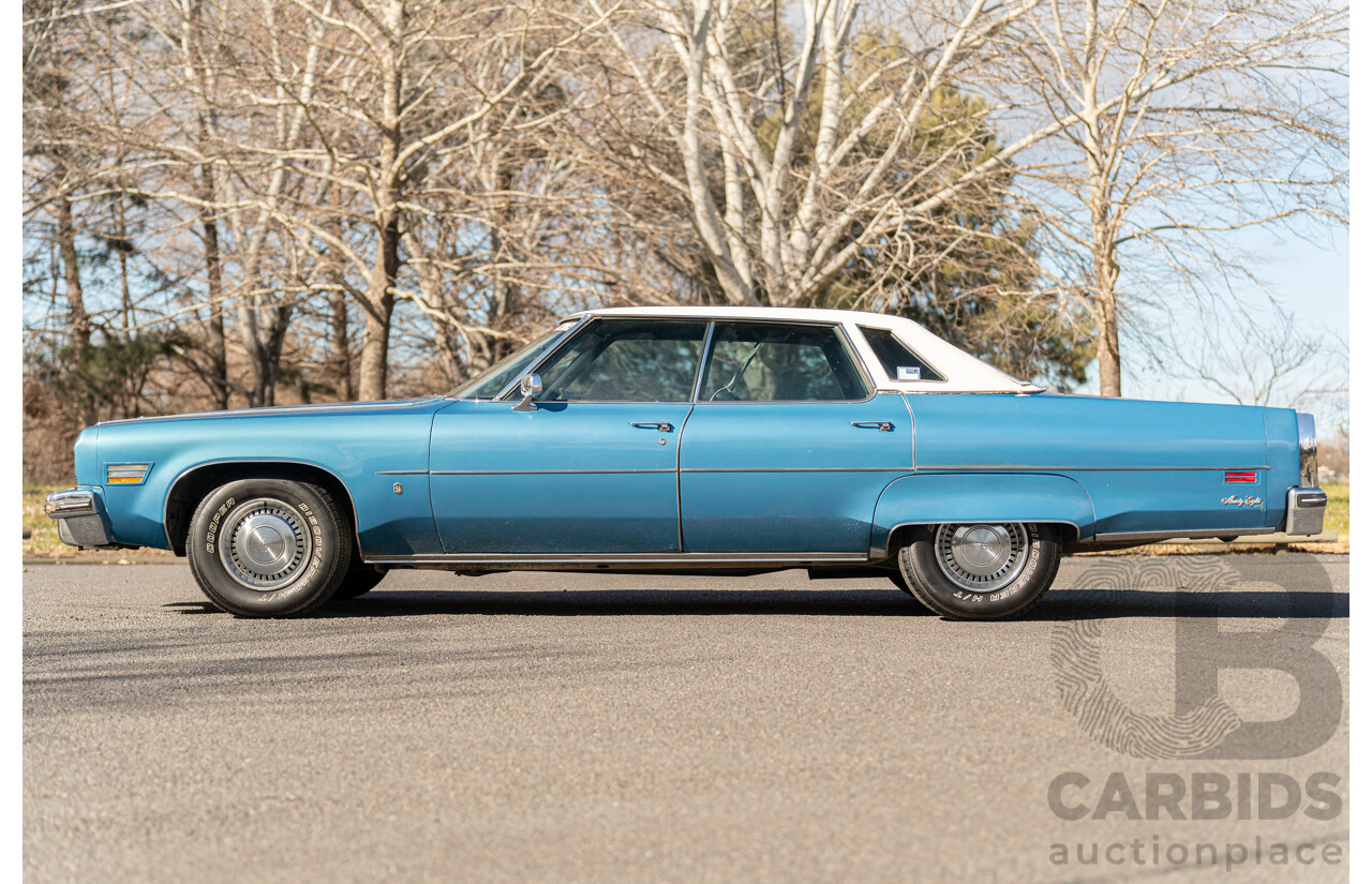 01/1975 Oldsmobile Ninety-Eight 98 Luxury 4d Sedan Specter Blue / White Vinyl V8 455ci V8 7.5L