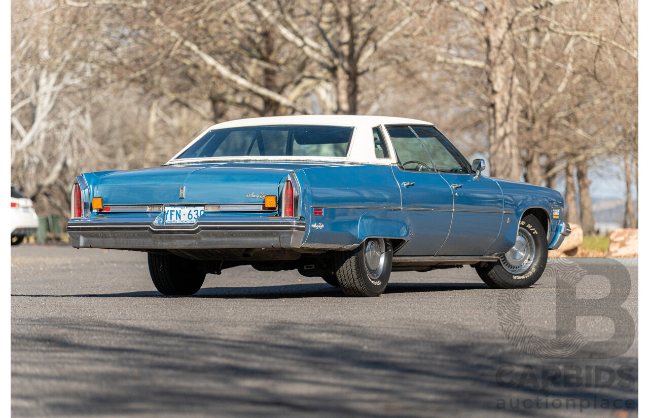 01/1975 Oldsmobile Ninety-Eight 98 Luxury 4d Sedan Specter Blue / White Vinyl V8 455ci V8 7.5L