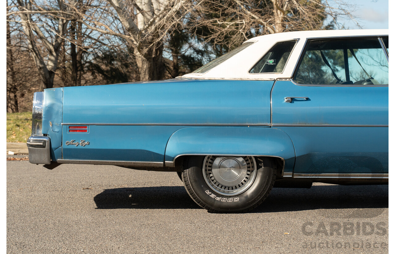 01/1975 Oldsmobile Ninety-Eight 98 Luxury 4d Sedan Specter Blue / White Vinyl V8 455ci V8 7.5L