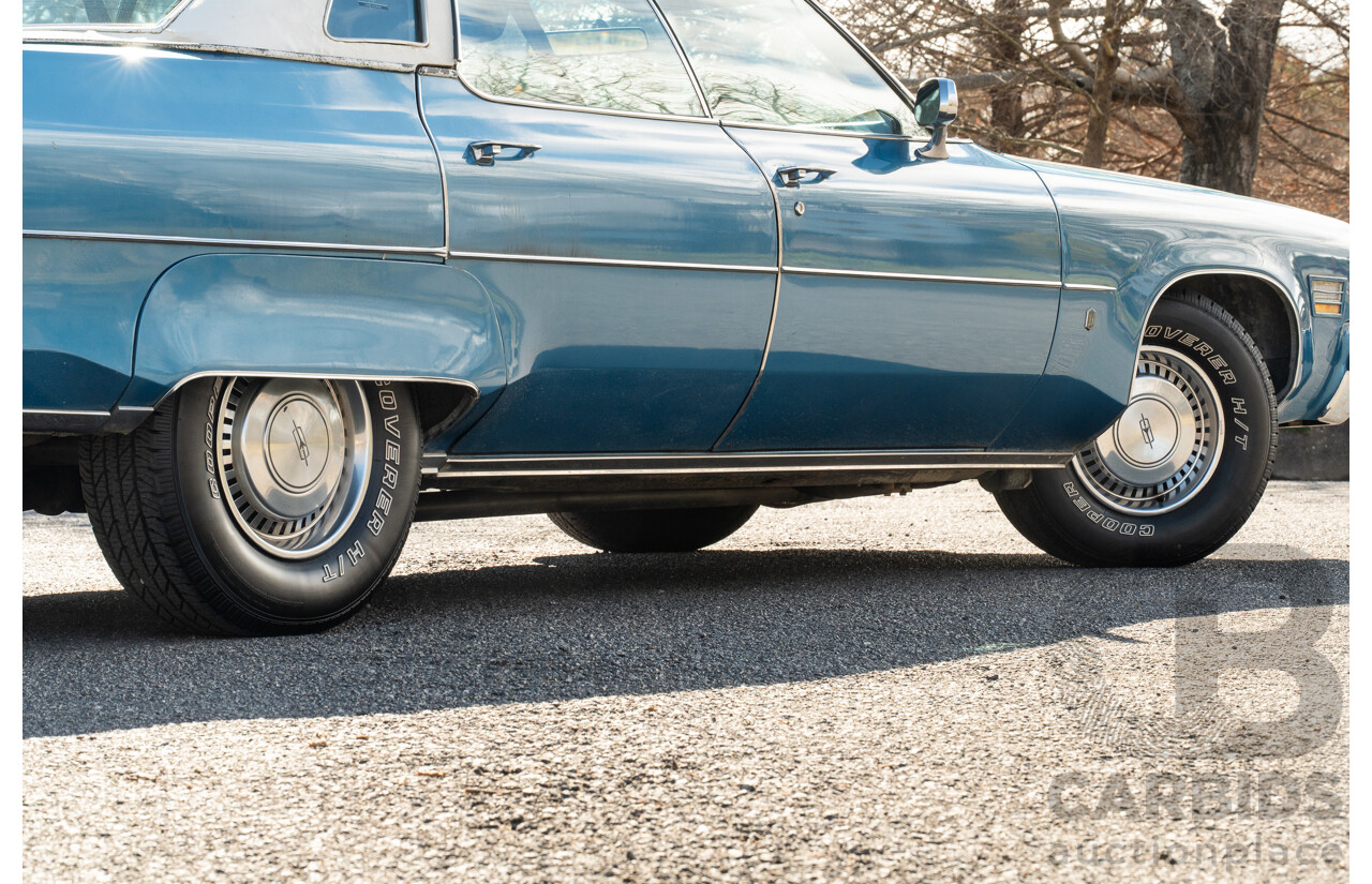 01/1975 Oldsmobile Ninety-Eight 98 Luxury 4d Sedan Specter Blue / White Vinyl V8 455ci V8 7.5L