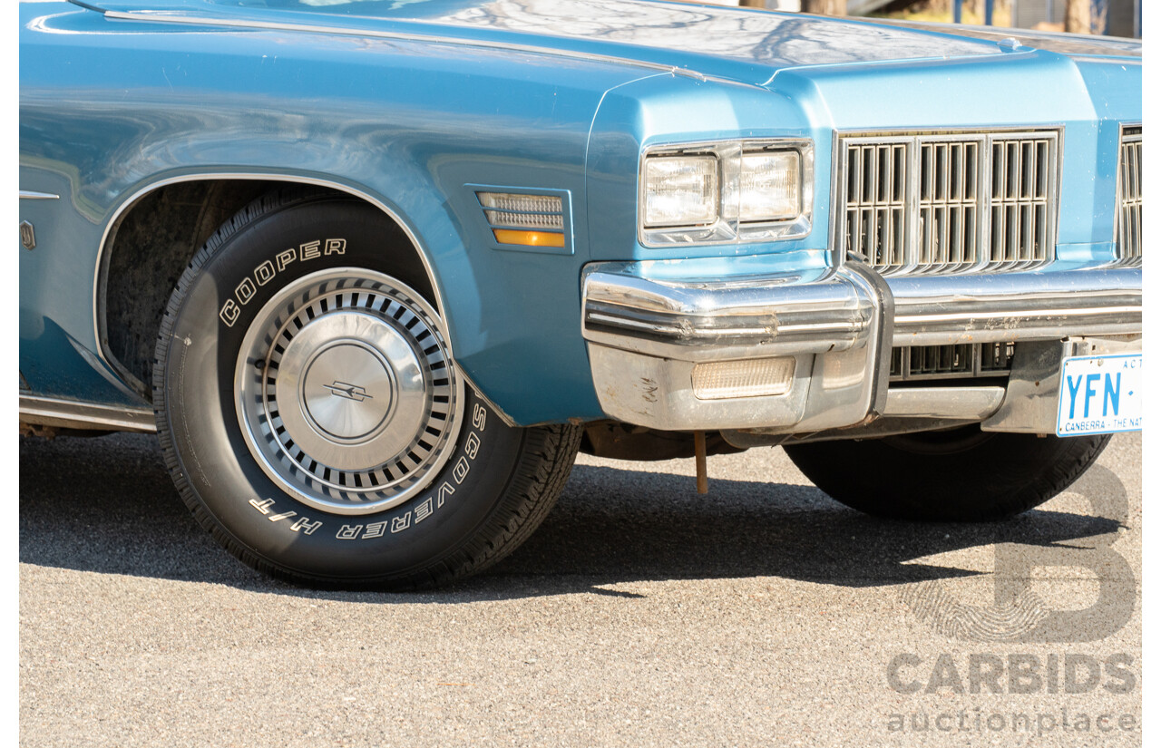 01/1975 Oldsmobile Ninety-Eight 98 Luxury 4d Sedan Specter Blue / White Vinyl V8 455ci V8 7.5L