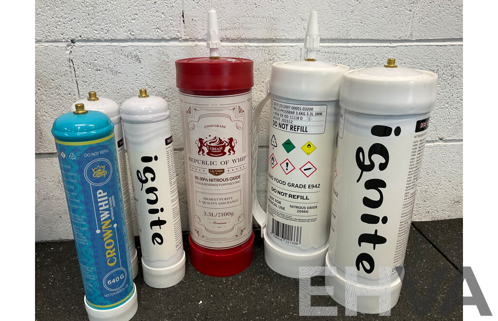 Assorted IGNITE Nitrous Oxide and Other Brand,  3.3L and 1.1L - Lot of 13