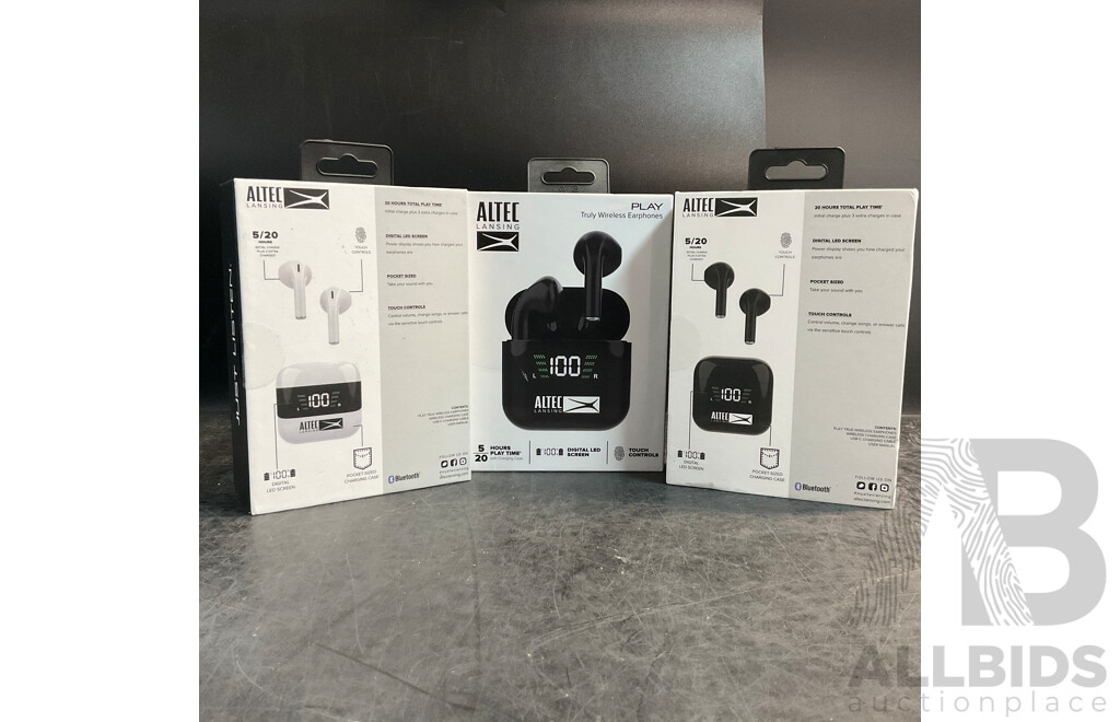 ALTEC Play Truly Wireless Earphones White & Black - Lot of 3