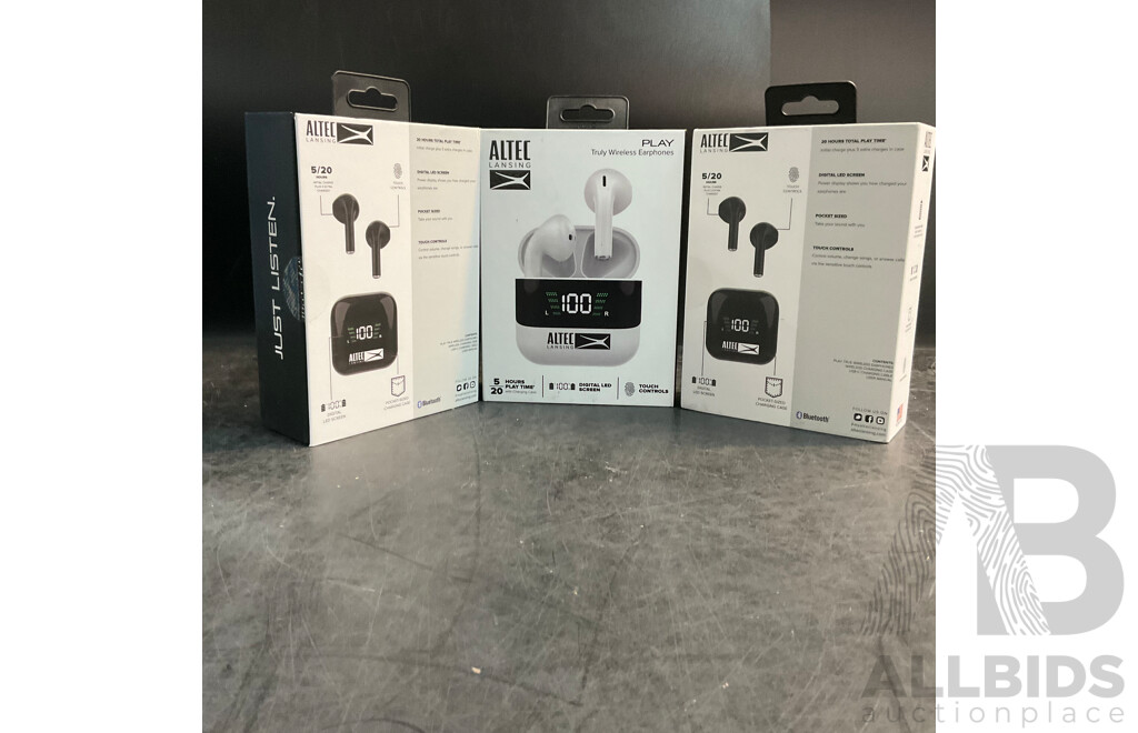 ALTEC Play Truly Wireless Earphones White & Black - Lot of 3