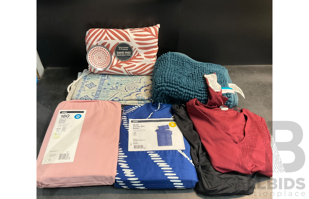 Assorted Mat,Towel, Bed Sheets and Clothing