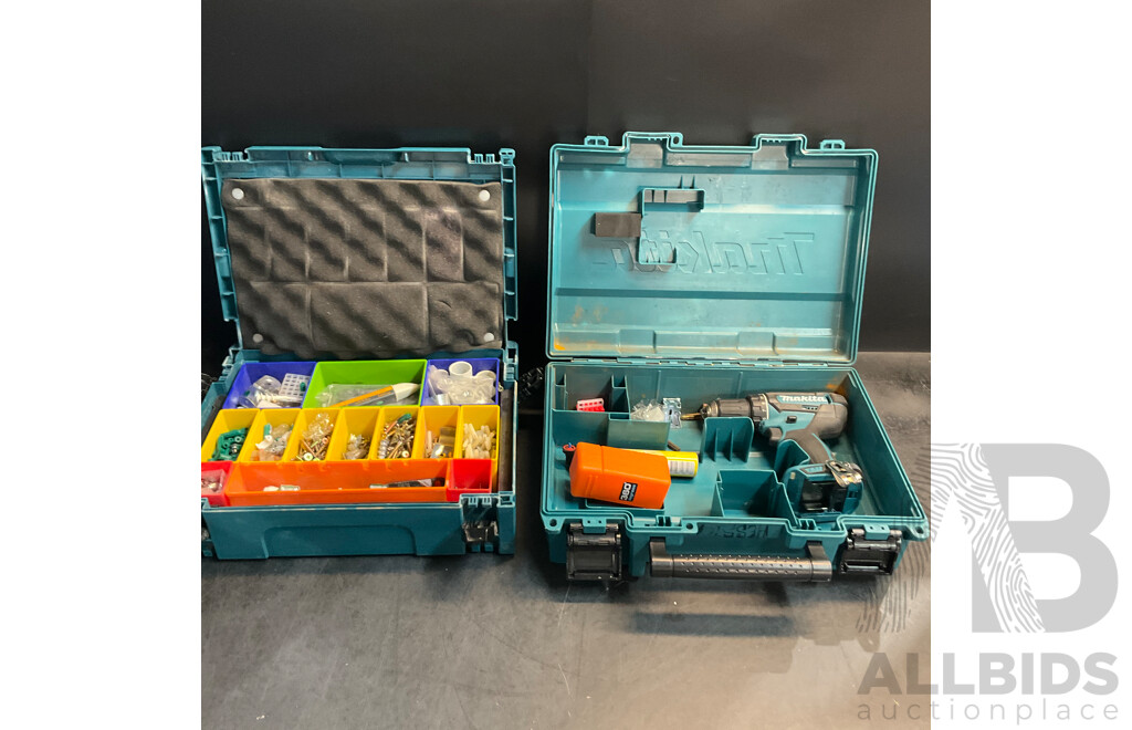 2x Makita Tool Box Contents DDF482 Driver Drill & Assorted Hardware, Screws and More