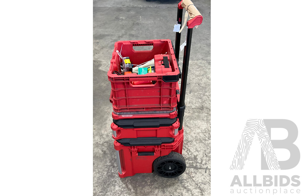 Milwaukee Packout Stackable Tool Boxes with Assorted Hand Tools, Batteries, Screws & More
