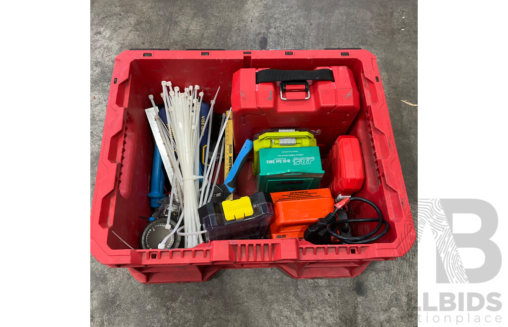 Milwaukee Packout Stackable Tool Boxes with Assorted Hand Tools, Batteries, Screws & More