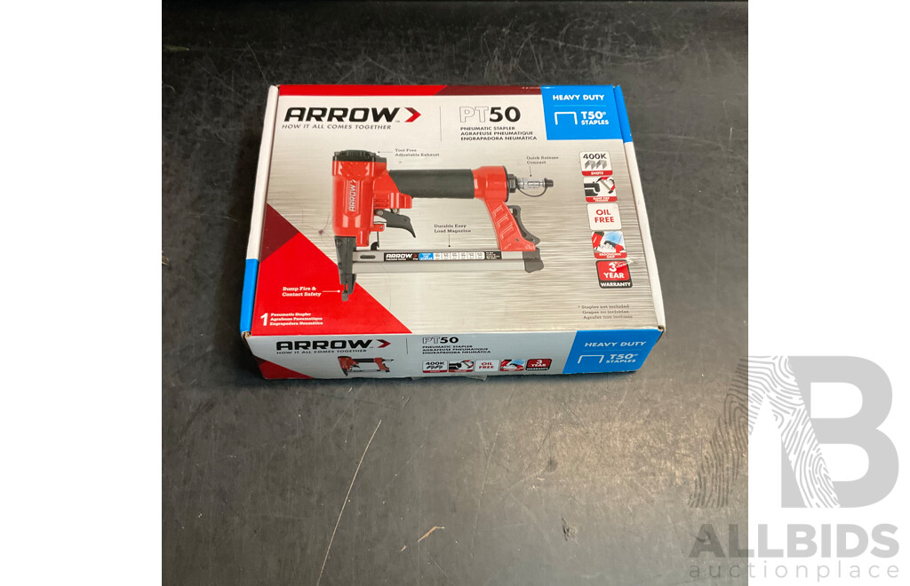 ARROW PT50 Pneumatic Stapler & Paslode Nails Handy Pack X2