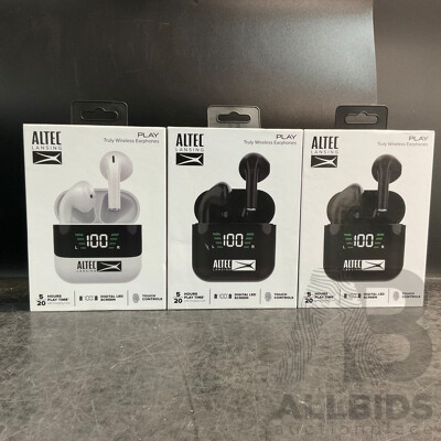 ALTEC Play Truly Wireless Earphones White & Black - Lot of 3