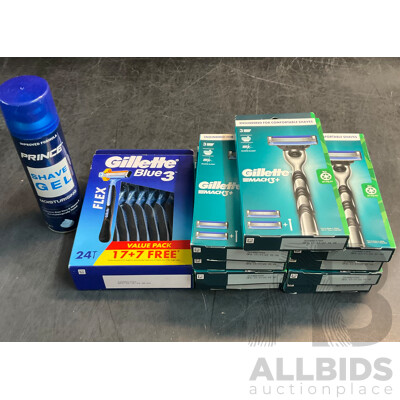 Assorted Gillette Shavers & Prince Shave Gel - Lot of 11