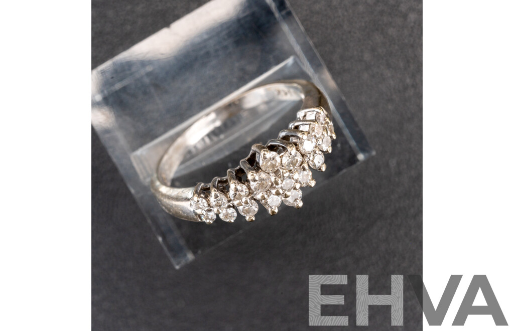 14ct White Gold Diamond Cluster Ring, Est TDW 0.50ct, Size O, 3.28 Grams