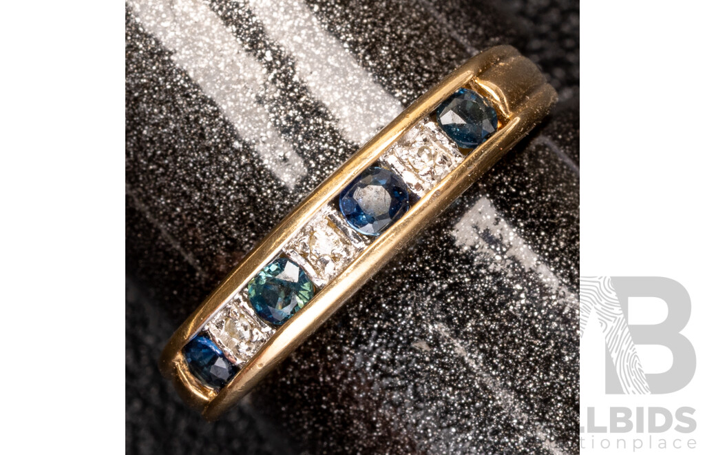9ct Vintage Sapphire & Diamond Ring, TDW 0.02ct, Size M, 2.23 Grams
