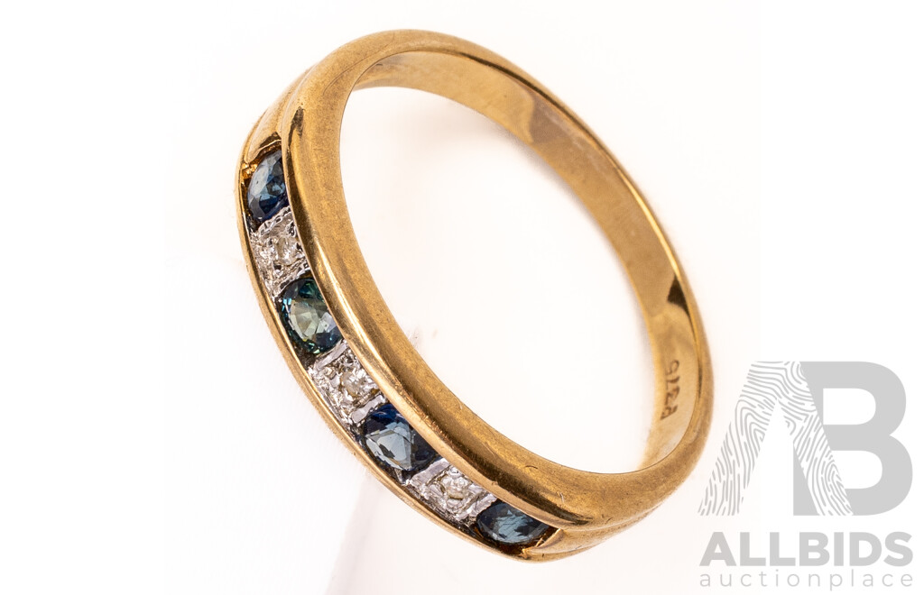 9ct Vintage Sapphire & Diamond Ring, TDW 0.02ct, Size M, 2.23 Grams
