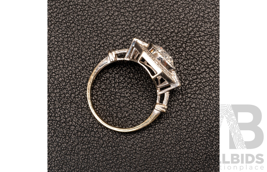 14ct White Gold 2.06ct Diamond Solitaire Art Deco Style Ring, TDW 2.60ct, Size P, 4.41 Grams