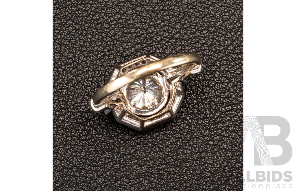 14ct White Gold 2.06ct Diamond Solitaire Art Deco Style Ring, TDW 2.60ct, Size P, 4.41 Grams