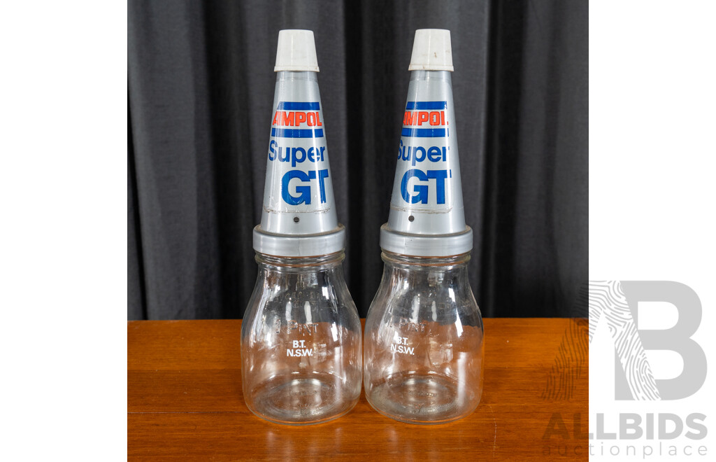 Pair of Vintage One Pint Oil Bottles Marked B.T NSW