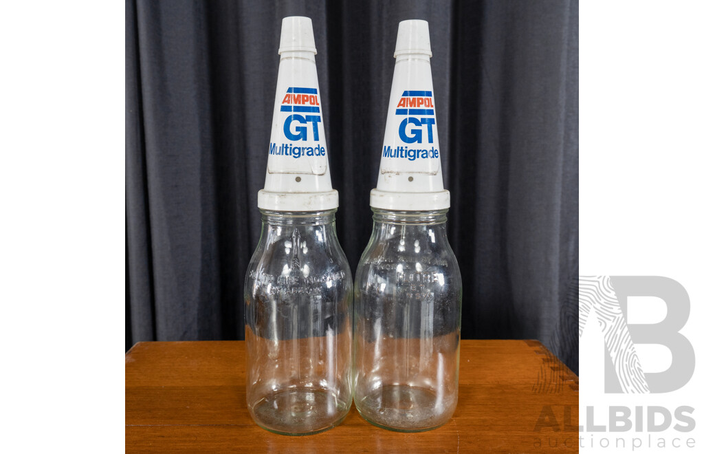 Pair of Vintage One Litre Oil Bottles