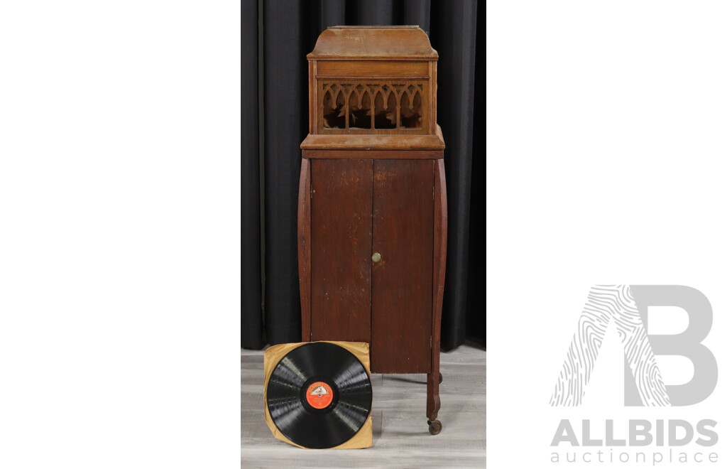 Antique Rexonola Gramaphone & Cabinet with Collection Antique 78 Records