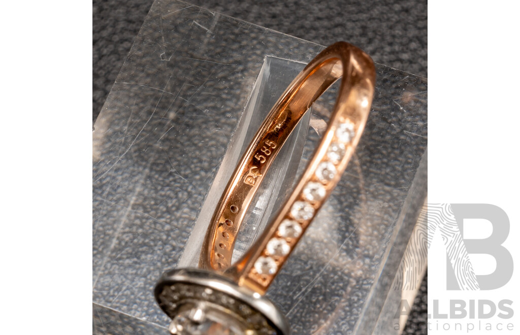 14ct Rose Gold Handmade Art Deco Style Diamond Halo Engagement Ring, TDW 0.90ct, Size M, 4.29 Grams