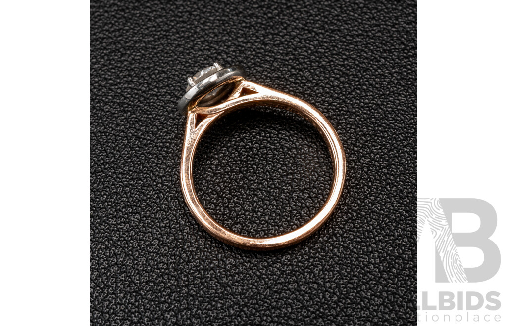 14ct Rose Gold Handmade Art Deco Style Diamond Halo Engagement Ring, TDW 0.90ct, Size M, 4.29 Grams