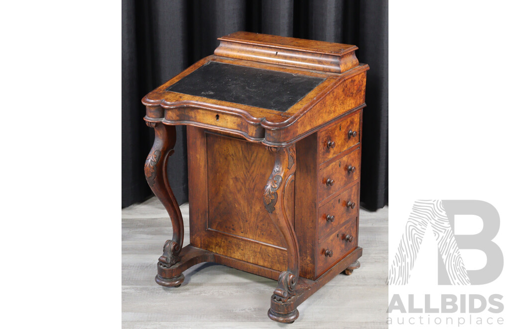 Bur Walnut Victorian Davenport Desk