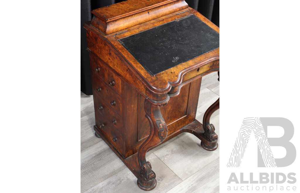 Bur Walnut Victorian Davenport Desk