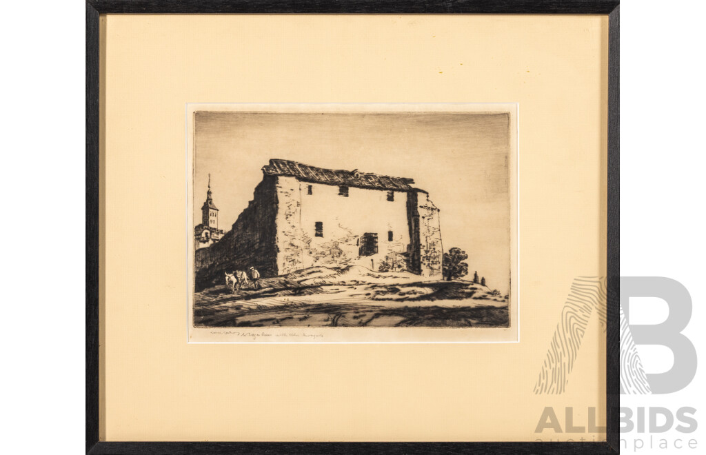 Lionel Lindsay, (19th/20th Centuries, Australian, 1874-1961), the Matadero, Segovia, Spain (1926), Dry Point Etching, 38 x 44 cm (frame)