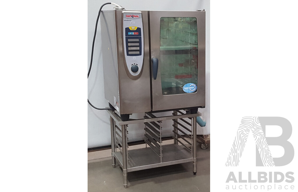 Rational SCC101 Combi Oven with 12 Slot Cooling Rack Stand