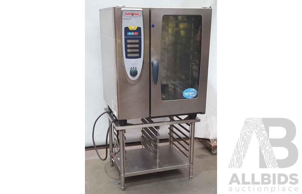 Rational SCC101 Combi Oven with 12 Slot Cooling Rack Stand