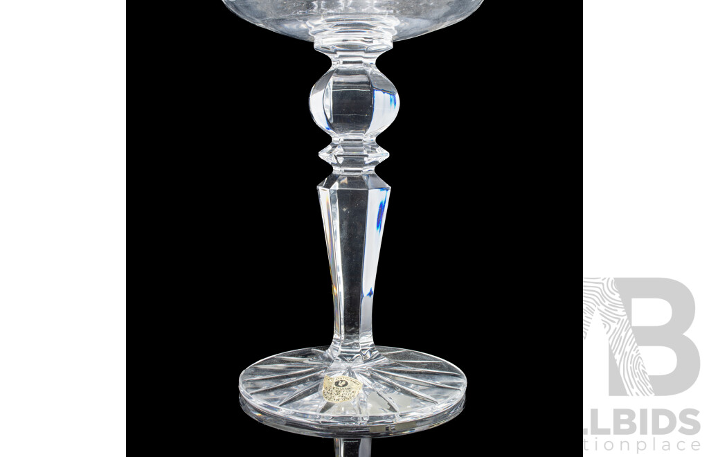 Rare Pair Antique USSR Gus Khrustalny Lead Crystal Exhibition Glasses with Octagonal Bases and Engraved Detail, Possibly Displayed at the Paris Exhibition 1900, with Original Labels