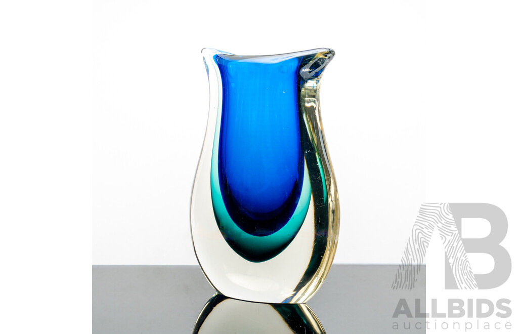 Fantastic Heavy Mid Century Italian Murano Glass Sommerso Vase