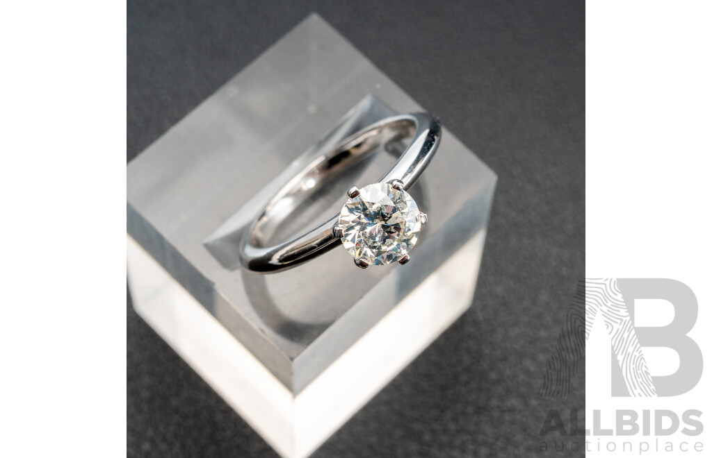 14ct White Gold 1.02ct Diamond Solitaire Engagement Ring, Size 3.34 Grams