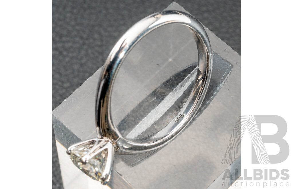 14ct White Gold 1.02ct Diamond Solitaire Engagement Ring, Size 3.34 Grams