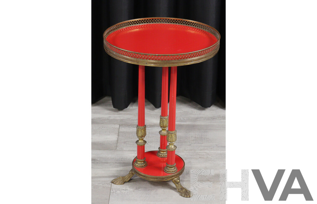 Italian Two Tier Side Table with Brass Feet and Gallery
