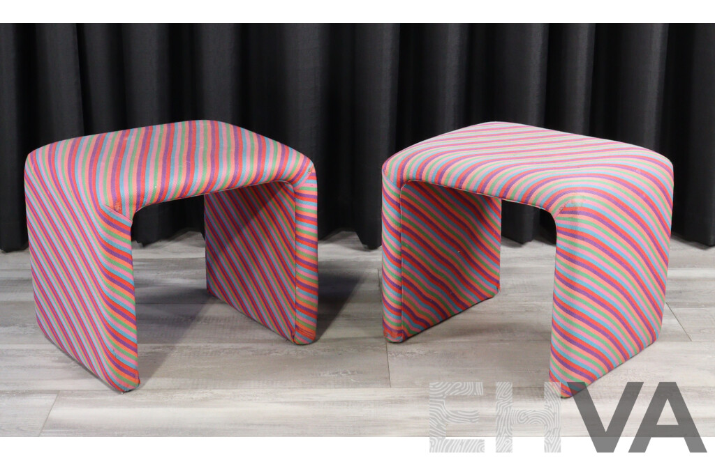 Pair of Small Waterfall Benches with Original Upholstery