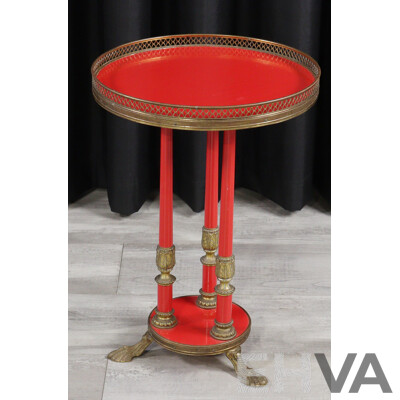 Italian Two Tier Side Table with Brass Feet and Gallery
