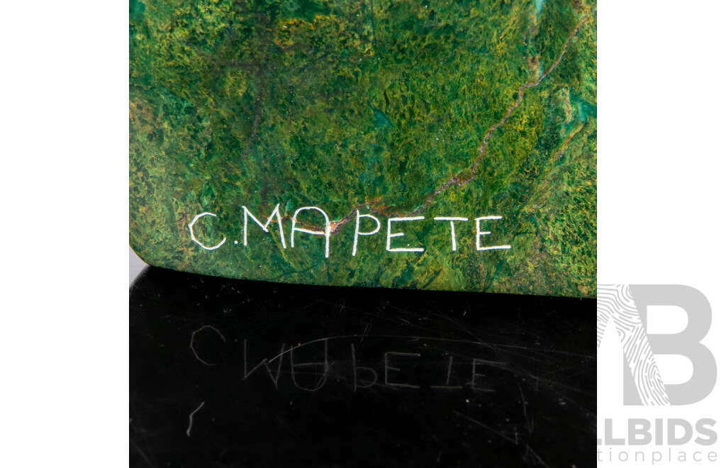 Collection Three Hand Carved African Shona Stone Sculptures Including Green Mineral Verdite Example by Cloud Mapete