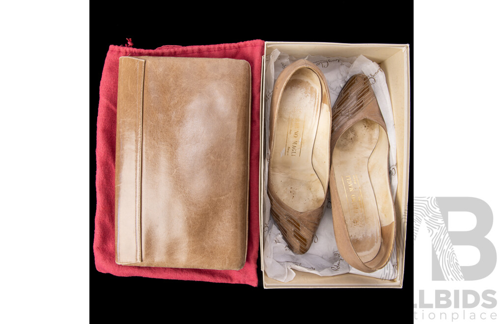 Bruno Magli Italian Made Leather Clutch in Original Soft Bag Along with Pair Bruno Magli Leather Pumps in Original Box
