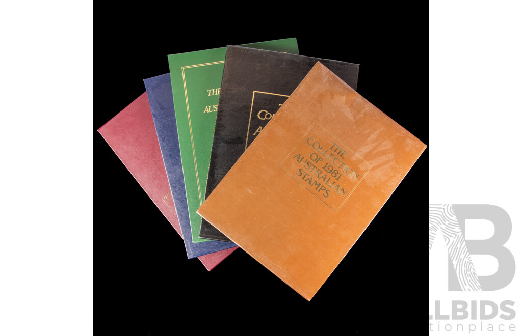 Five Australian Annual Stamp Albums Including 1981, 1984, 1985, 1986, 1987 - Face Value $120