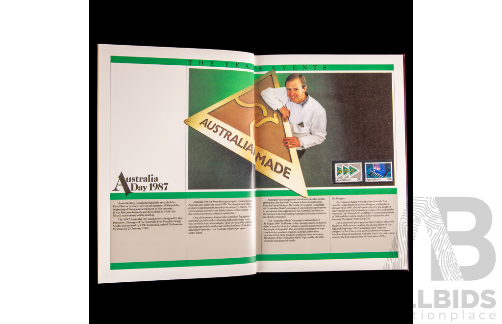 Five Australian Annual Stamp Albums Including 1981, 1984, 1985, 1986, 1987 - Face Value $120