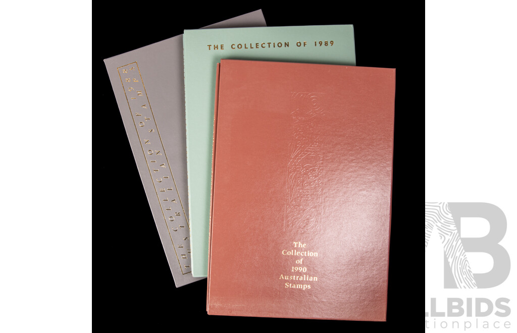 Three Australian Annual Stamp Albums Including 1988, 1989, 1990 - Face Value $114