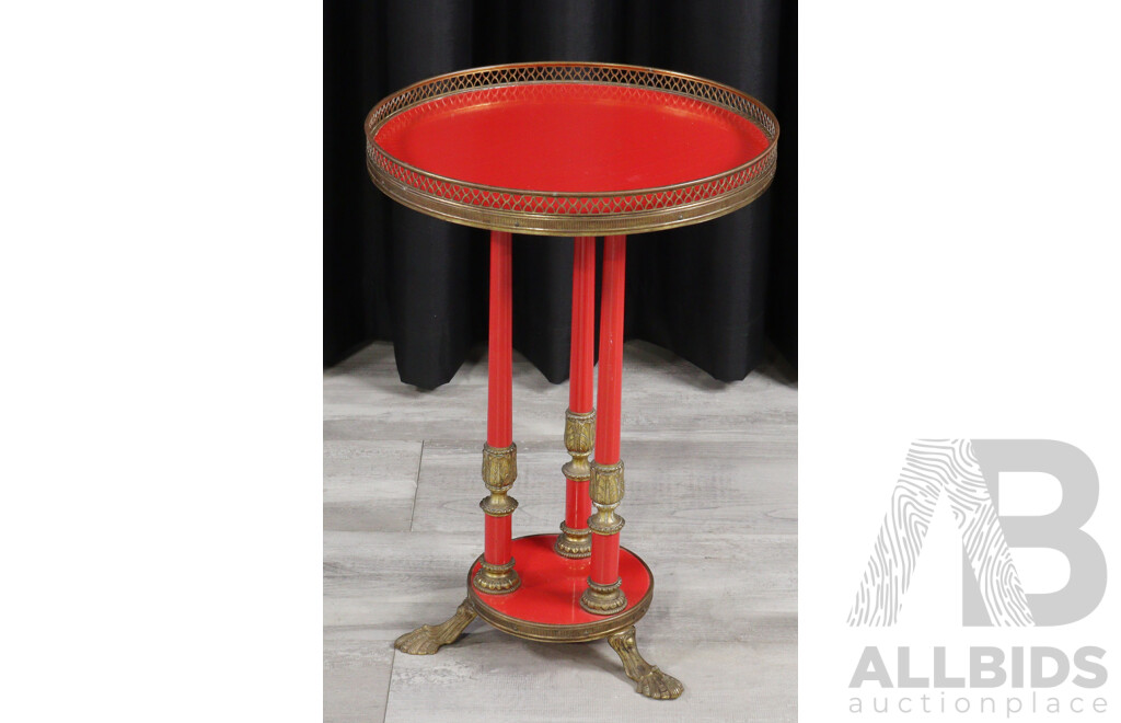 Italian Two Tier Side Table with Brass Feet and Gallery