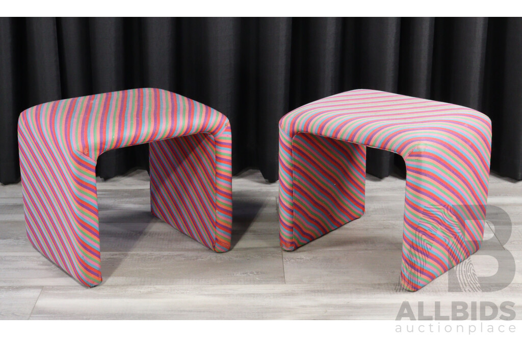 Pair of Small Waterfall Benches with Original Upholstery