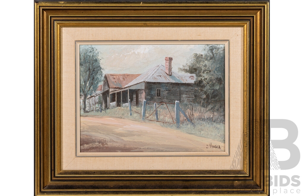 John Vander (20th Century, Belgian-Born Australian, 1945-), in Gulgong (1985), Very Nice Original Oil on Board, 40 x 47 cm (frame)