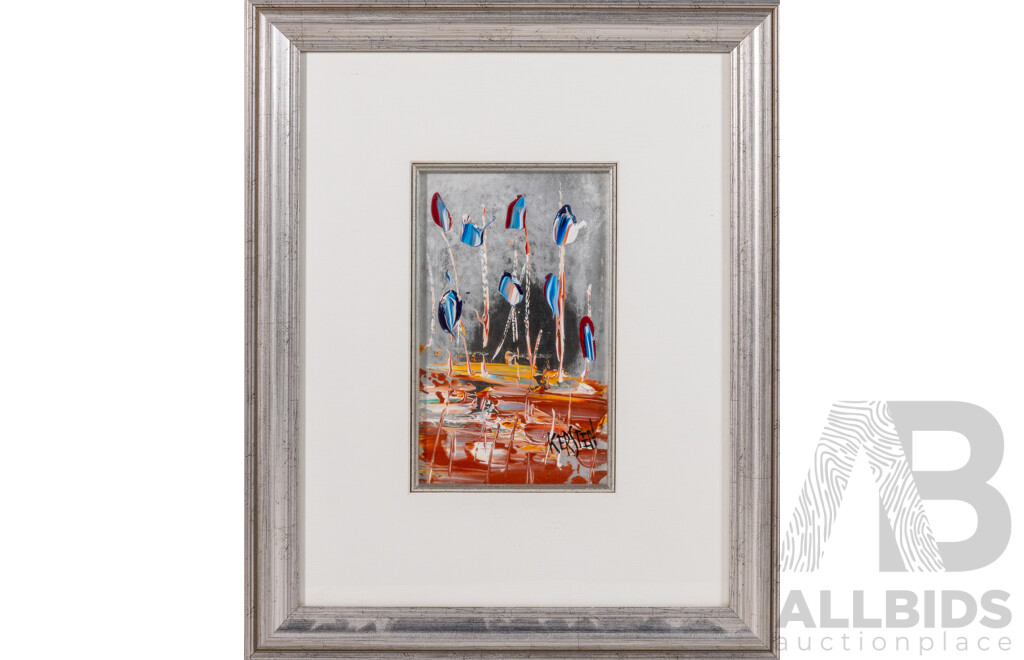 Kersten (20th Century), Emerging Buds on Silver, Unique Mixed Media on Board, 42 x 34 cm (frame)