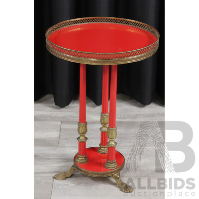 Italian Two Tier Side Table with Brass Feet and Gallery